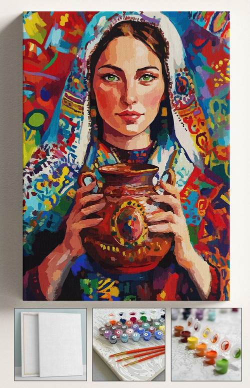 Sayılarla Boyama Çerçeveli Hobi Seti Numaralı Tuval Fırça Boya Kasnaklı 40X50 Cm- Anadolu Kızı
