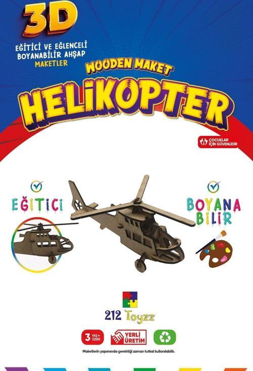 3D Boyanabilir Ahşap Helikopter Maketi - Çocuklar İçin Eğitici Oyuncak