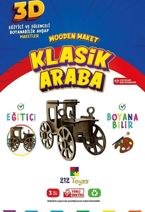 3D Boyanabilir Ahşap Klasik Araba Maketi - Çocuklar İçin Eğitici Oyuncak