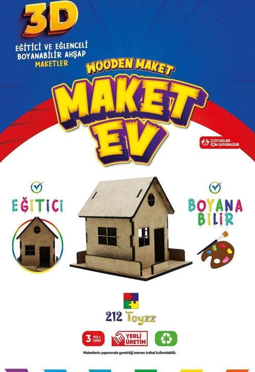 3D Boyanabilir Ahşap Maket Ev - Çocuklar İçin Eğitici Oyuncak