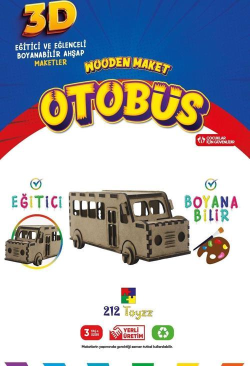 3D Boyanabilir Ahşap Otobüs Maketi - Çocuklar İçin Eğitici Oyuncak