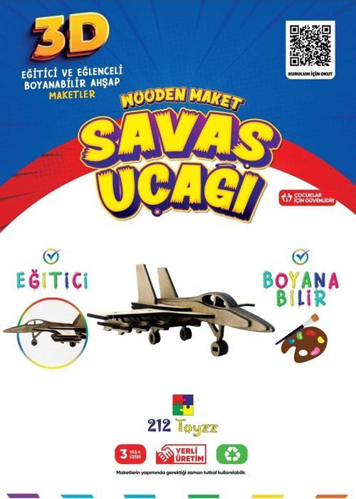 3D Boyanabilir Ahşap Savaş  Uçak Maketi  F-16- Çocuklar İçin Eğitici Oyuncak