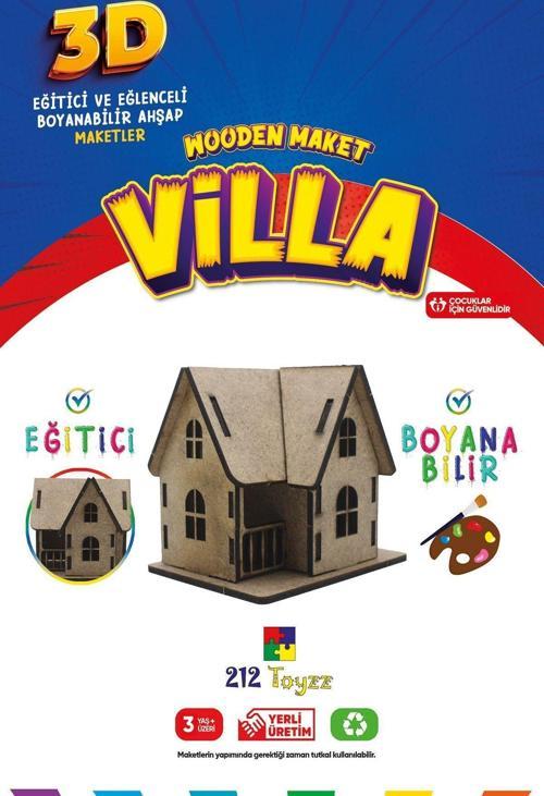 3D Boyanabilir Ahşap Villa Maketi - Çocuklar İçin Eğitici Oyuncak