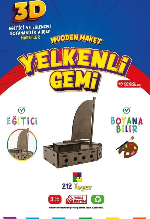 3D Boyanabilir Ahşap Yelkenli Gemi Maketi - Çocuklar İçin Eğitici Oyuncak