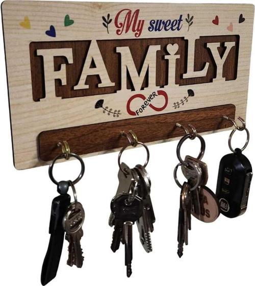 Sweet Home Yazı Desenli Dekoratif Ahşap  Askılık, Anahtarlık, Çantalık, Duvar Tipi