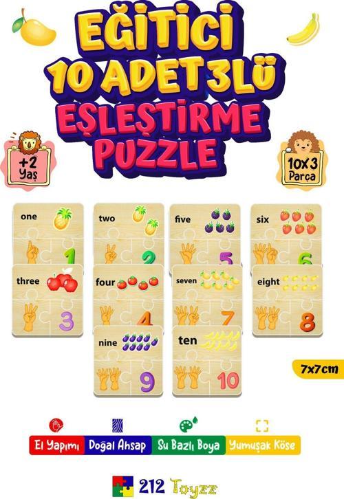 Ahşap Eşleştirme Puzzle Sayılar 3 Lü 10 Çift