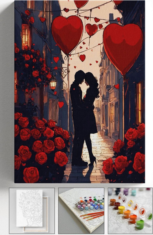 Sayılarla Boyama Hobi Seti Çerçeveli Numaralı Tuval Fırça Boya Dahil Kasnaklı Sevgililer Günü 40X50C