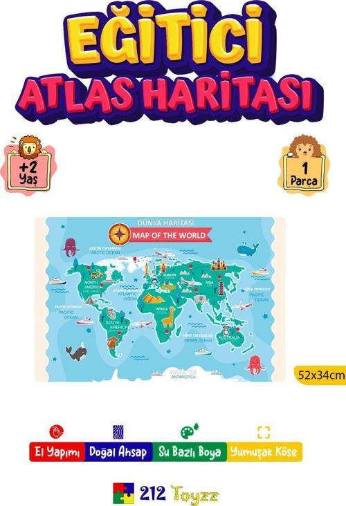Çok Renkli Çocuk Eğitici Öğretici Dünya Haritası Atlası