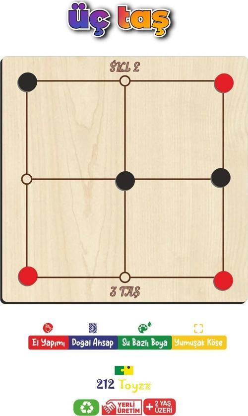 Ahşap 3 Taş Akıl, Zeka Ve Strateji Oyunu (Üçtaş, Üç Taş)