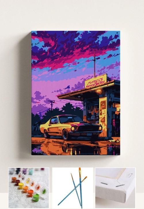 Sayılarla Boyama Seti Numaralı Tuval Fırça Boya Araba 40X50 Cm