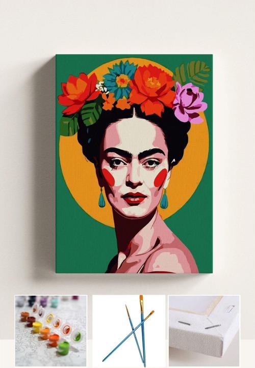 Sayılarla Boyama Seti Numaralı Tuval Fırça Boya Feride Kahlo 40X50 Cm