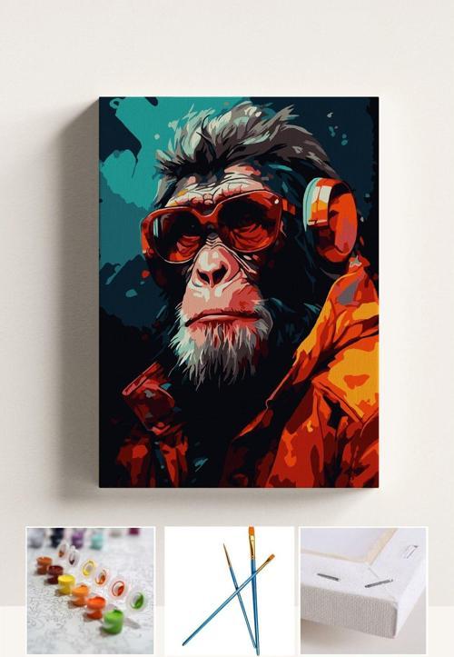 Sayılarla Boyama Seti Numaralı Tuval Fırça Boya Maymun 40X50 Cm