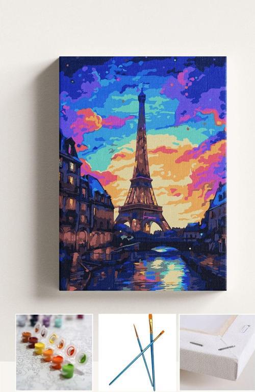 Sayılarla Boyama Seti Numaralı Tuval Fırça Boya Paris Gece 40X50 Cm
