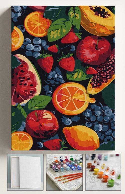 Sayılarla Boyama Çerçeveli Hobi Seti Numaralı Tuval Fırça Boya Dahil Kasnaklı Meyveler 40X50 Cm