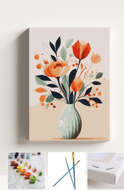 Sayılarla Boyama Seti Numaralı Tuval Fırça Boya Sanatsal Çiçekler 40X50 Cm