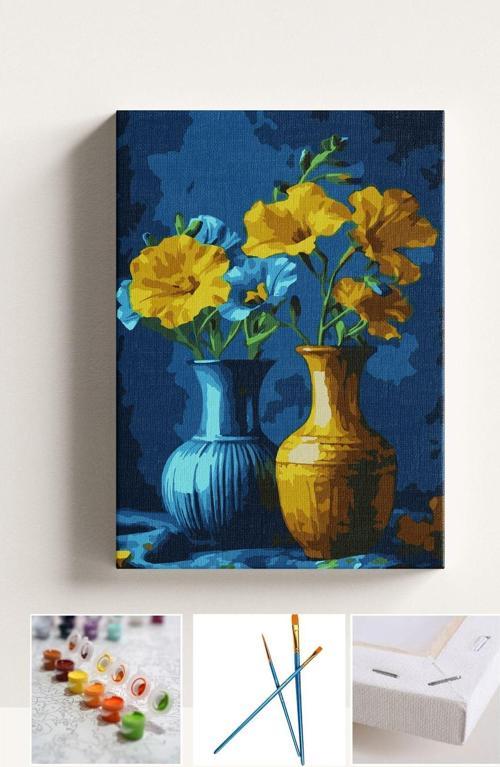 Sayılarla Boyama Seti Numaralı Tuval Fırça Boya Sarı Çiçek 40X50 Cm