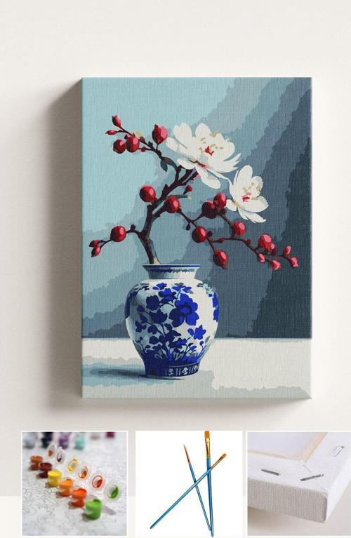 Sayılarla Boyama Seti Numaralı Tuval Fırça Boya Vazo Çiçek 40X50 Cm
