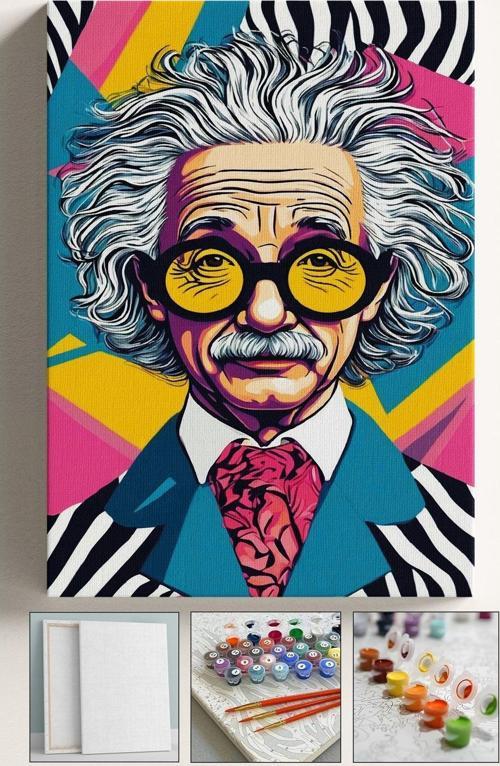 Sayılarla Boyama Tuval Seti Fırça Boya Dahil (Çıtalı) 40X50 Cm - Albert Einstein