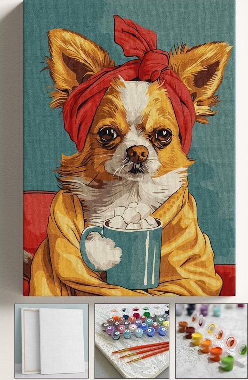 Sayılarla Boyama Tuval Seti Fırça Boya Dahil (Çıtalı) 40X50 Cm - Depresyon Köpek