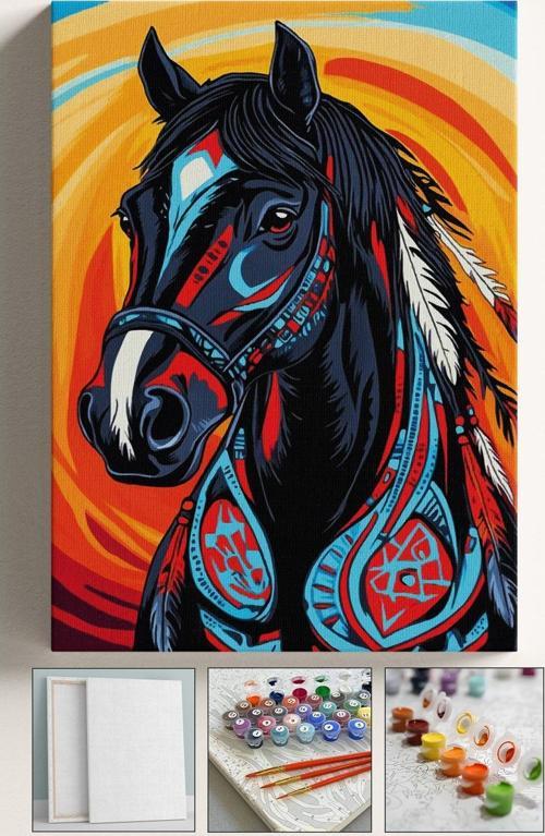 Sayılarla Boyama Tuval Seti Fırça Boya Dahil (Çıtalı) 40X50 Cm - Desenli At