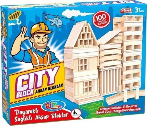 City Blok Ahşap Bloklar 100 Parça Dayanıklı Sağlıklı Ahşap Bloklar