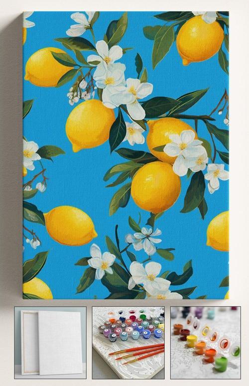Sayılarla Boyama Çerçeveli Hobi Seti Numaralı Tuval Fırça Boya Limon Ağacı Dahil Kasnaklı 40X50 Cm