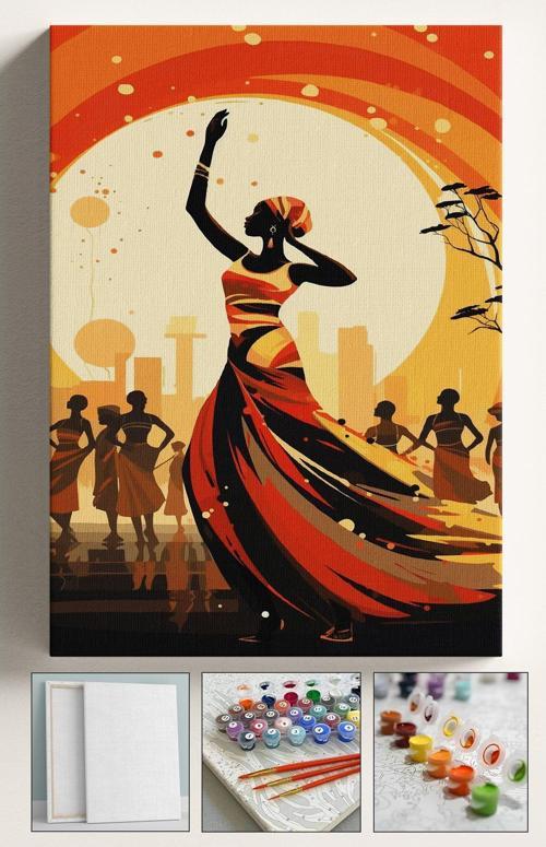 Sayılarla Boyama Hobi Seti Çerçeveli Numaralı Tuval Fırça Boya Dahil Kasnaklı Afrikalı Dançı 40X50Cm