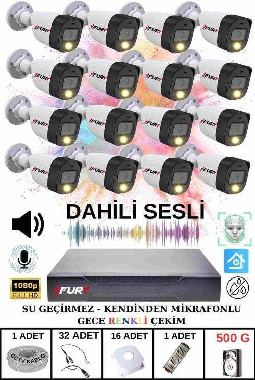 16 LI Sesli Gece Renkli Görüş Güvenlik Kamerası Su Geçirmez Güvenlik Kamerası Seti 500GB