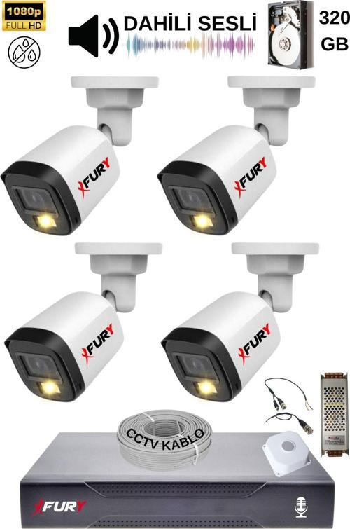 4 Kamera Sesli Gece Renkli Güvenlik Kamerası Full Hd-su Geçirmez Güvenlik Kamerası Seti 320gb