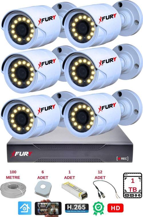 6 lı Gece Renkli Görüş Güvenlik Kamerası Full HD-Su Geçirmez Güvenlik Kamerası Seti 1TB