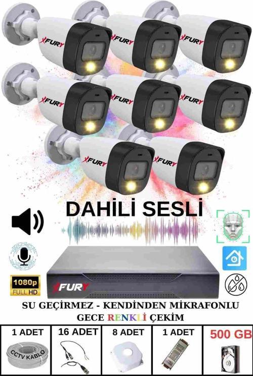 8 li Sesli Gece Renkli Görüş Güvenlik Kamerası Su Geçirmez Güvenlik Kamerası Seti 500GB