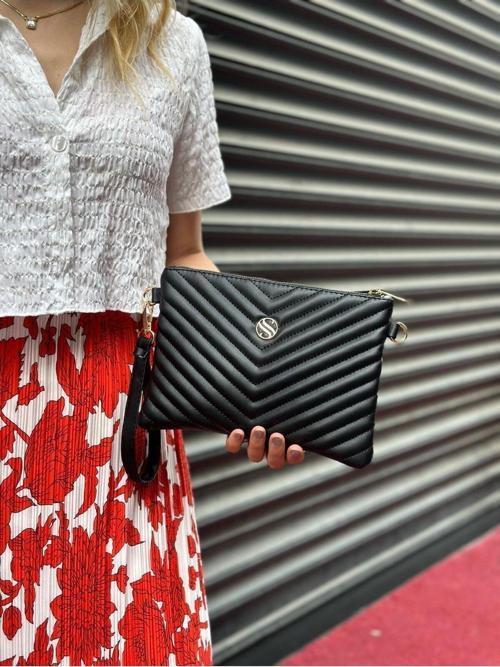 Kadın Suni Deri Siyah Mat Ayarlanabilir Çapraz Ve El Askılı Portföy, Clutch Çanta