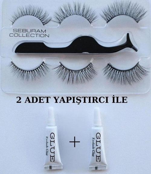 3 Boyutlu Dolgun Hacimli Çok Kez Kullanımlı İpek Takma Kirpik Ve Yapıştırıcı Set