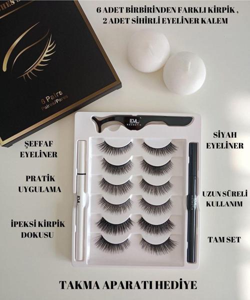 6 Farklı Takma Kirpik Seti Siyah Şeffaf 2 Adet Kalem Yapıştırıcı 6'Lı Takma Kirpik Set