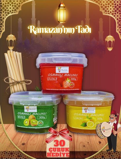 3 Çeşit 300Gr. Meyveli Hazır Osmanlı Macunu Seti - 30 Adet Macun Çubuğu