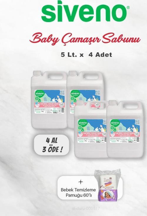 4 AL 3 ÖDE Siveno Baby Doğal Çamaşır Sabunu 5 lt, Bebek Pamuğu
