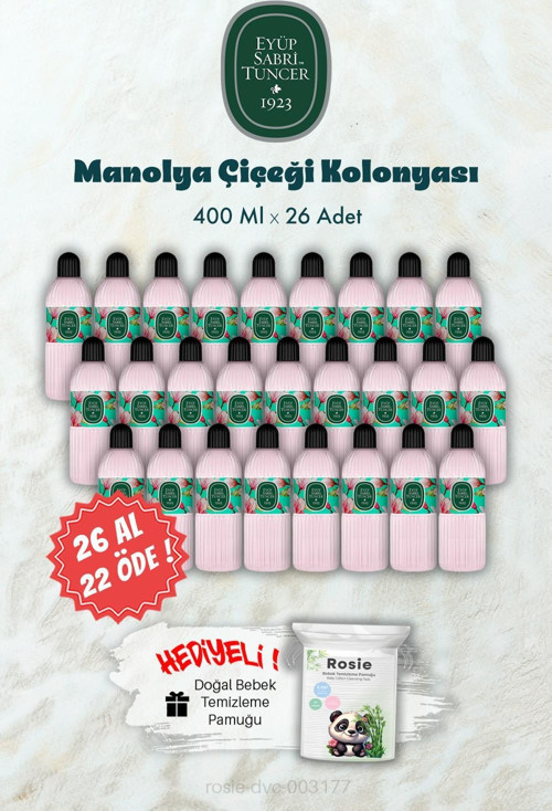 26 AL 22 ÖDE 400 ML Manolya Çiçeği Kolonyası ve ROSIE Hediye