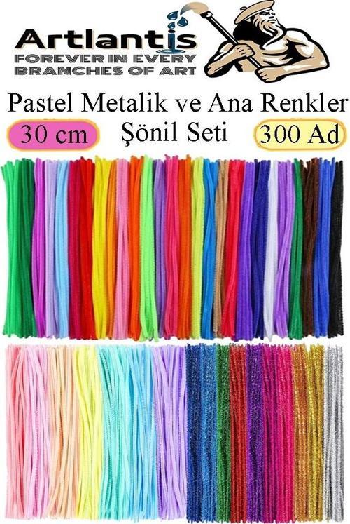 Şönil Pastel Metalik ve Ana Renkler 30 cm 300 lü 1 Paket Renkli Tüylü Tel Peluş Tel 30 cm Elişi Okul Projeleri Süsleme