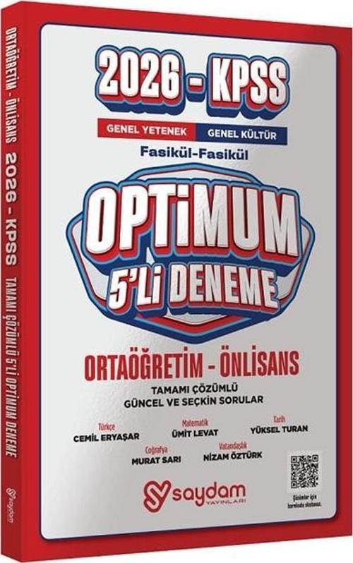 2026 KPSS Lise Ortaöğretim Ön Lisans Optimum 5 Deneme Fasikül Çözümlü Saydam Yayınları