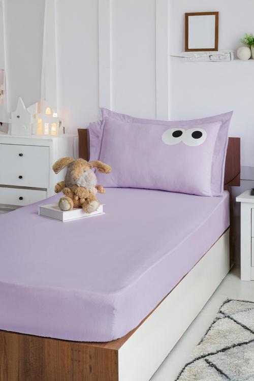 Pes Lastikli Çarşaf Seti Tek Kişilik Funny DüzBoya Lila-Lila