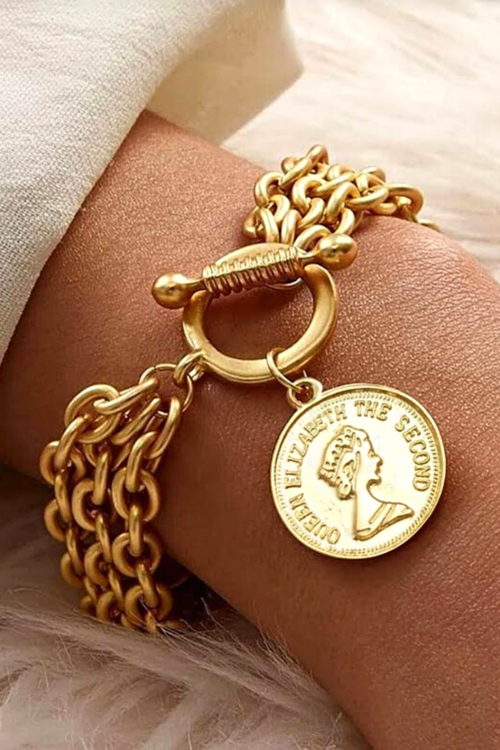Gold Kaplama  Çoklu Zincir Madalyon Bileklik