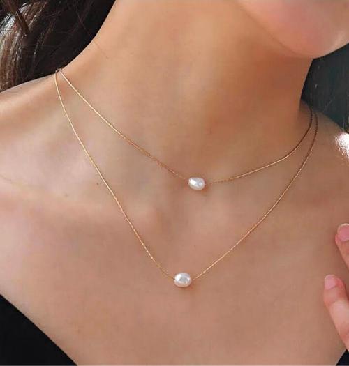 2 SIRA İNCİLİ ZARİF KOLYE GOLD