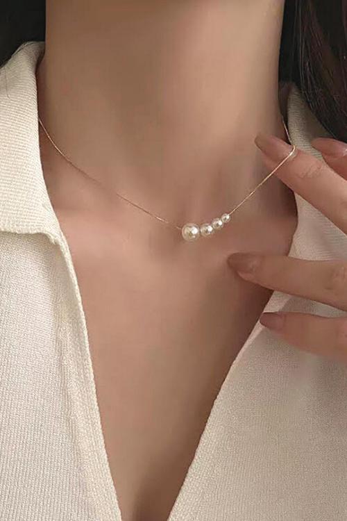 4 İNCİLİ ZARİF KOLYE GOLD