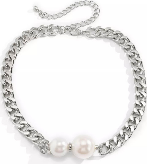 ÇİFT İNCİLİ ZİNCİR CHOKER KOLYE SİLVER