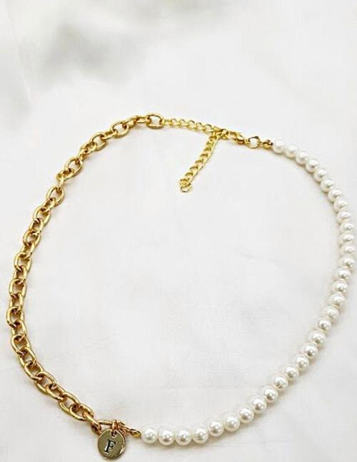 F İNCİLİ ZİNCİR HARF TARZ KOLYE