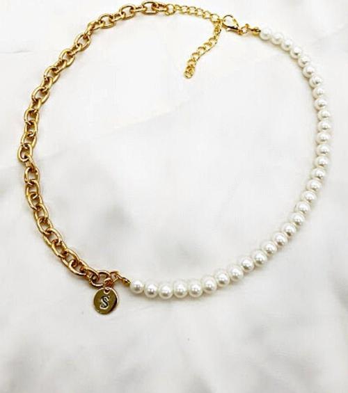 S İNCİLİ ZİNCİR HARF TARZ KOLYE