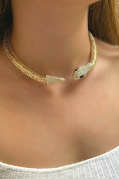 TAŞLI YILAN CHOKER KOLYE GOLD