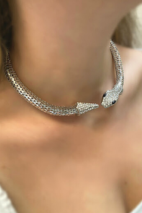 TAŞLI YILAN CHOKER KOLYE SİLVER