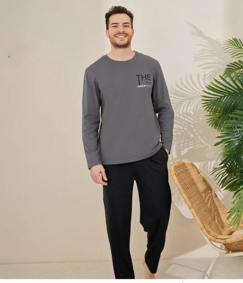 Erkek Pamuklu Bisiklet Yaka Uzun Kol İnce Pijama Takımı 6150/10 - 1 Adet