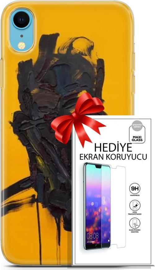 Apple İphone Xr Kılıf Orijinal Seri Soul 07 Sarı Siyah Desenli Kılıf + Ön Ekran Koruyucu